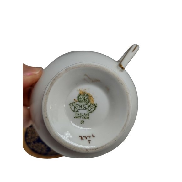 Aynsley Tea Cup And Saucer Pedestal Blue Gold Fruit England Vintage - Picture 2 of 8